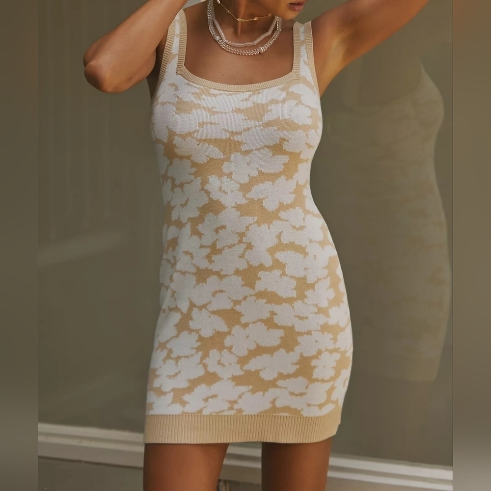 By Anthropologie Maritime Sleeveless Mini Sweater Dress in Neutral Motif, Size L